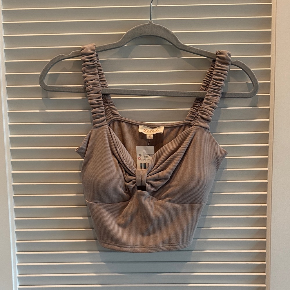 Listicle Ruched Strap Crop Top - Brown
